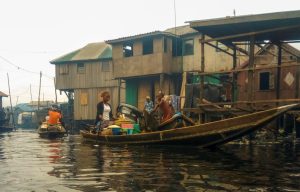 Wooden structure on water in makoko lagos